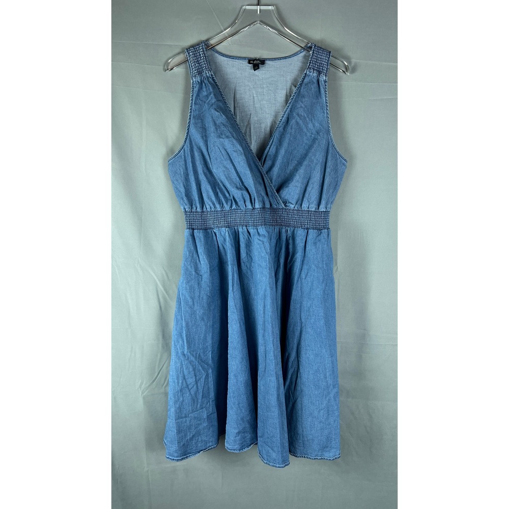 Blu Dahlia A Line Dress Womens 1 Blue Cotton Stretch Stretch Surplice V Neck